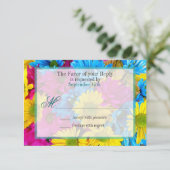 Roze Blauwgroen Gerber Daisy Flowers Wedding RSVP (Staand voorkant)