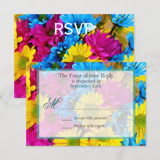 Roze Blauwgroen Gerber Daisy Flowers Wedding RSVP Kaartje (Voorkant / Achterkant)