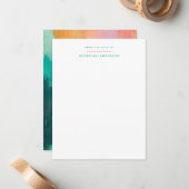 Roze Blauwgroen geschilderd persoonlijk briefpapie Notitiekaartje (Voorkant / Achterkant in situ)