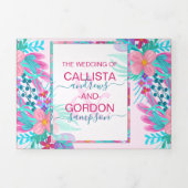 Roze Blauwgroen geverfde bloemen Register Detail R Drieluik Uitnodiging (Cover)