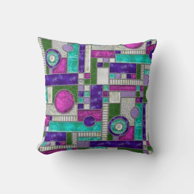 Roze Blauwgroen Glas in lood Kussen (Voorkant)