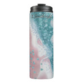 Roze Blauwgroen Glitter Abstracte Swirl Thermosbeker (Voorkant)