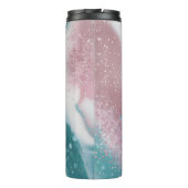 Roze Blauwgroen Glitter Abstracte Swirl Thermosbeker (Achterkant)