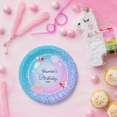 Roze Blauwgroen Glitter Girly Mermaid Birthday Par Papieren Bordje (Feest)