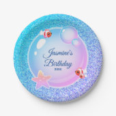 Roze Blauwgroen Glitter Girly Mermaid Birthday Par Papieren Bordje (Voorkant)