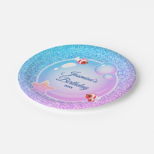 Roze Blauwgroen Glitter Girly Mermaid Birthday Par Papieren Bordje (Gekanteld)