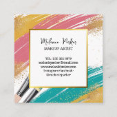 Roze Blauwgroen Gouden Glitter Paint Make-up Vierkante Visitekaartje (Achterkant)