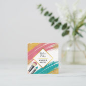 Roze Blauwgroen Gouden Glitter Paint Make-up Vierkante Visitekaartje (Staand voorkant)