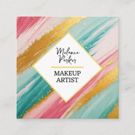 Roze Blauwgroen Gouden Glitter Paint Make-up Vierkante Visitekaartje