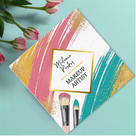 Roze Blauwgroen Gouden Glitter Paint Make-up Vierkante Visitekaartje