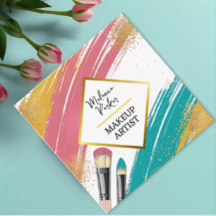 Roze Blauwgroen Gouden Glitter Paint Make-up Vierkante Visitekaartje