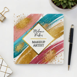 Roze Blauwgroen Gouden Glitter Paint Make-up Vierkante Visitekaartje