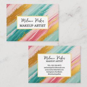 Roze Blauwgroen Gouden Glitter Paint Make-up Visitekaartje