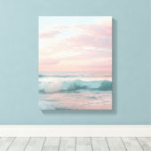 Roze, Blauwgroen & Gouden Zonsondergang Ocean Canv Canvas Afdruk (Insitu (Houten vloer))