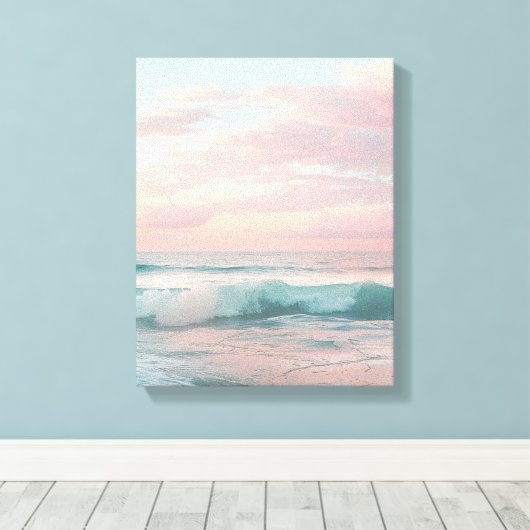 Roze, Blauwgroen & Gouden Zonsondergang Ocean Canv Canvas Afdruk (Insitu (Houten vloer))