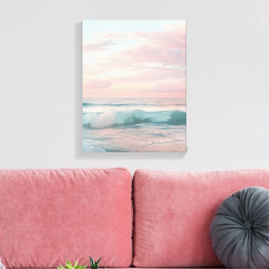 Roze, Blauwgroen & Gouden Zonsondergang Ocean Canv Canvas Afdruk (Insitu (Woonkamer))