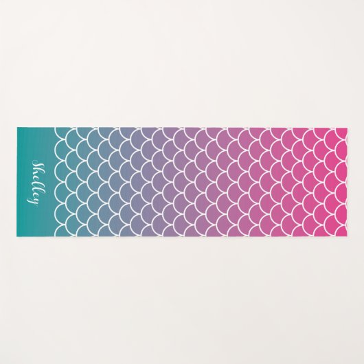 Roze Blauwgroen Gradiënt Zeemeermin Fishscale Yogamat (Voorkant (horizontaal))
