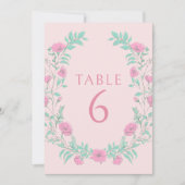 Roze blauwgroen groen bloemenkrans bohemian bruilo kaart (Voorkant)