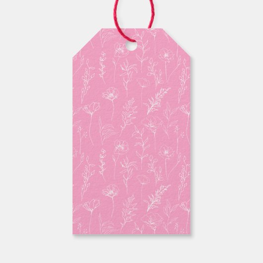 Roze blauwgroen groene bloemenkrans bruiloft dank cadeaulabel (Achterkant)