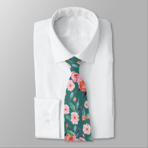 Roze Blauwgroen Groene Waterverf Roos Pattern Wedd Stropdas