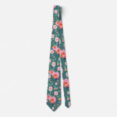 Roze Blauwgroen Groene Waterverf Roos Pattern Wedd Stropdas (Voorkant)