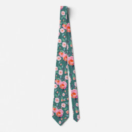 Roze Blauwgroen Groene Waterverf Roos Pattern Wedd Stropdas