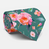 Roze Blauwgroen Groene Waterverf Roos Pattern Wedd Stropdas (Opgerold)