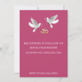 Roze & Blauwgroen huwelijksuitnodiging Kaart (Achterkant)