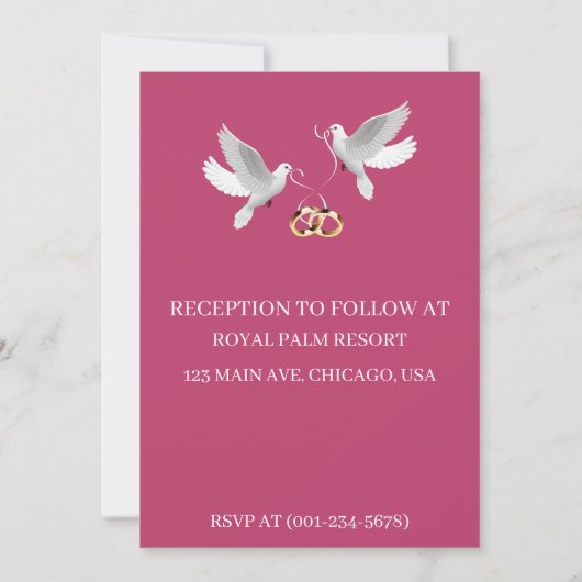 Roze & Blauwgroen huwelijksuitnodiging Kaart (Achterkant)