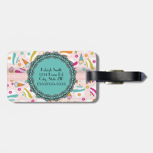 Roze Blauwgroen ijscream Cupcakes Monogram Bagagel Bagagelabel (Achterkant horizontaal)