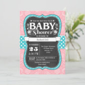 Roze Blauwgroen karton Floral Baby shower Invite Kaart (Staand voorkant)