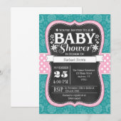 Roze Blauwgroen karton Floral Baby shower Invite Kaart (Voorkant / Achterkant)