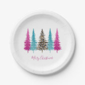 Roze Blauwgroen kerst met glam Papieren Bordje (Voorkant)