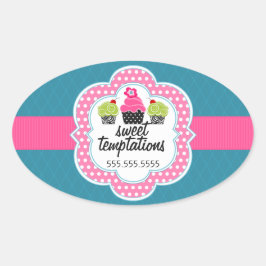 Roze Blauwgroen koekjesbakkerij Ovale Sticker