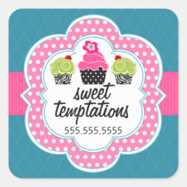 Roze Blauwgroen koekjesbakkerij Vierkante Sticker