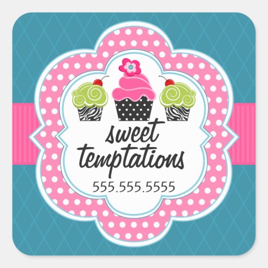 Roze Blauwgroen koekjesbakkerij Vierkante Sticker (Voorkant)