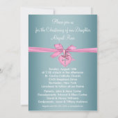 Roze Blauwgroen Kruis Baby Meisje Foto Doop Kaart (Achterkant)