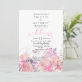 Roze blauwgroen lavendel bloemenboeket Bruiloft Kaart (Staand voorkant)