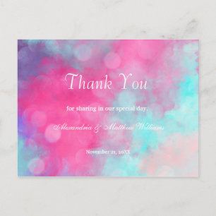 Roze blauwgroen lavendel waterverf bokeh Dank u Briefkaart