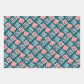 Roze & Blauwgroen Liefde Postzegels Inpakpapier Vel (Voorkant 3)