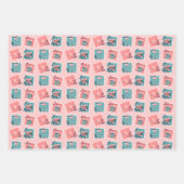 Roze & Blauwgroen Liefde Postzegels Inpakpapier Vel (Voorkant 2)