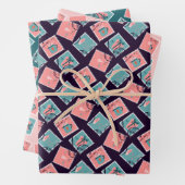 Roze & Blauwgroen Liefde Postzegels Inpakpapier Vel (In situ)