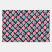 Roze & Blauwgroen Liefde Postzegels Inpakpapier Vel (Voorkant)