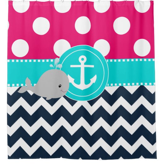 Roze Blauwgroen marinewalvis Douchegordijn (Voorkant)