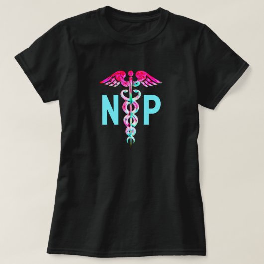 Roze Blauwgroen medisch symbool voor verpleegkundi T-shirt (Design voorkant)