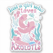Roze Blauwgroen meisje dat van Axolotls houdt Sticker (Voorkant)