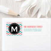 Roze Blauwgroen Monogram Chevron Patroon Adresetik Etiket (Insitu)