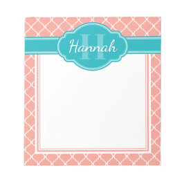 Roze Blauwgroen monogram wit patroon Notitieblok