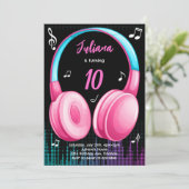 Roze Blauwgroen muzikale verjaardagsuitnodiging Kaart (Staand voorkant)