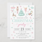 Roze blauwgroen notenkraker ballet snoep kerstfees feestdagenkaart (Voorkant)